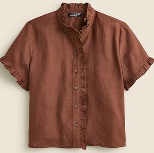NWT J.Crew Ruffle Trim Linen Button Up